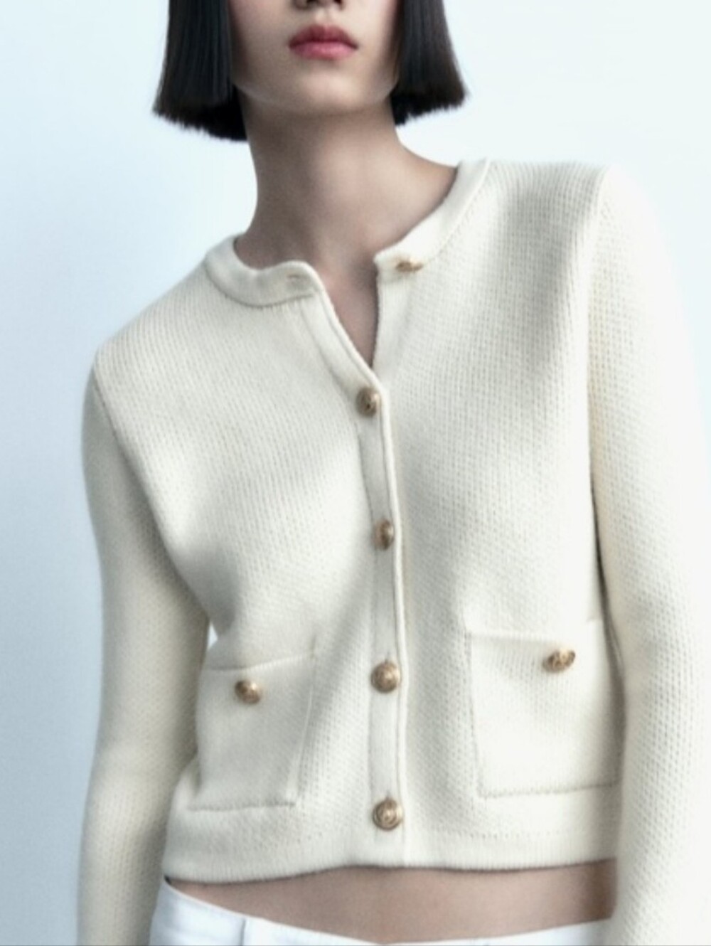 Zara Cream Knit Button-Front Cardigan Fall Dressy Career Size L